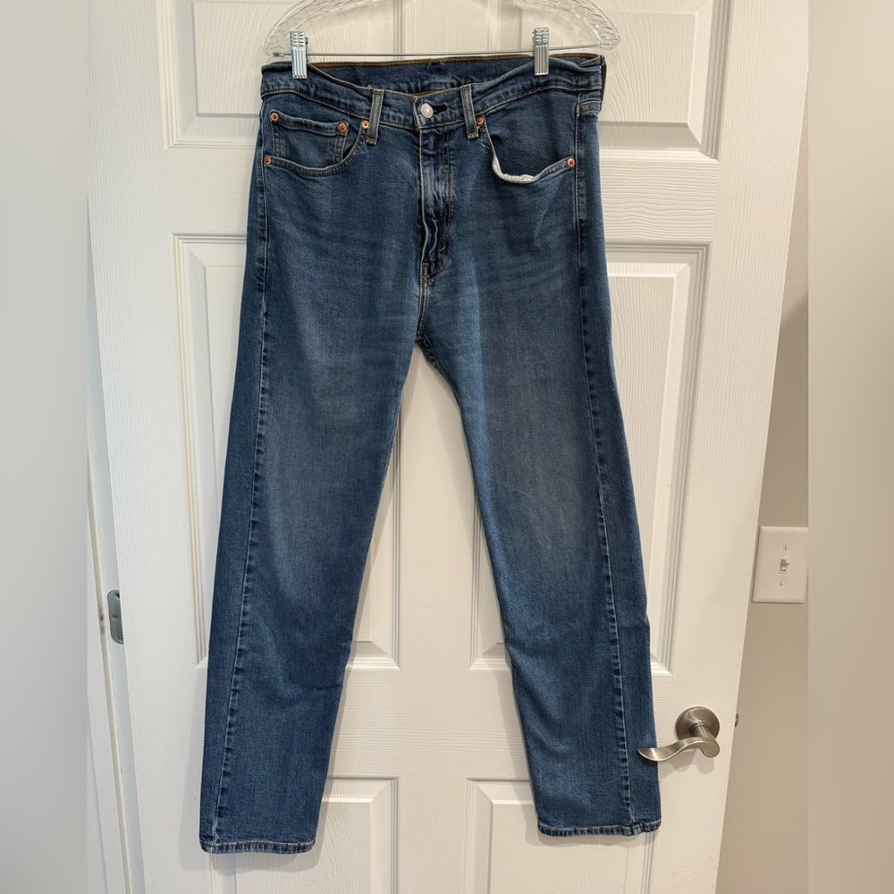 LEVI'S 505 Denim Straight Leg Medium Blue Wash Pants Jeans Mens 34x32